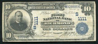 1902 $10 Db The First National Bank Of Richmond,  Va National Currency Ch.  1111