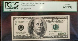 2003a Fr.  2179 $100 Star Note Federal Reserve Note Plate G83/9 66ppq Pcgs