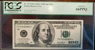 2003a Fr.  2179 - H $100 Star Note Federal Reserve Note Plate G84/90 66ppq Pcgs