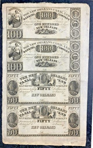 1800s Canal Bank Uncut Sheet 50$ And $100 Notes
