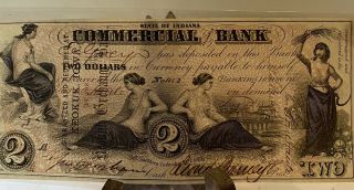 State Of Indiana Commercial Bank $2 Note Guarenteed And Redeemed Keokuk,  Iowa