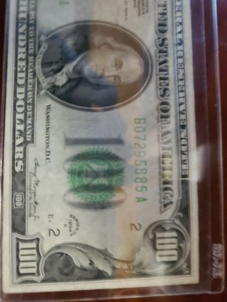 1934 A $100 Dollar Federal Reserve Note Washington D.  C Green Seal Circulated 3