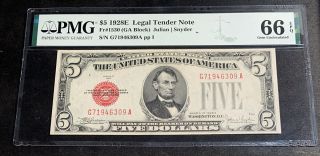 1928e $5 Legal Tender Note Pmg 66 Epq