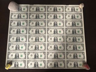 Uncut Sheet Of 32 $1 Bills - U.  S.  Paper Currency - 2006