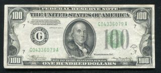 1934 - A $100 One Hundred Dollars Frn Federal Reserve Note Chicago,  Il Vf,