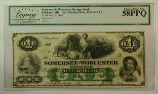 Nov 1 1862 $1 Somerset Worcester Bank Salisbury Maryland Legacy 58 Ppq
