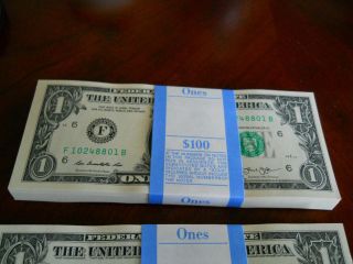 Full Bundle $1 Sequentially Numbered 100 X 1 Dollar Bills Usa Note Currency