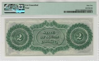 1866 $2 State Of South Carolina Columbia Obsolete Note Cut Cancelled PMG UNC 62 2