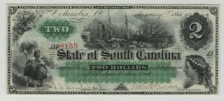 1866 $2 State Of South Carolina Columbia Obsolete Note Cut Cancelled PMG UNC 62 3