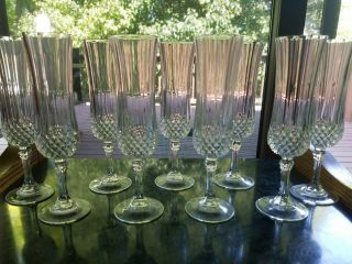 (9) Champagne Flutes Toasting Glasses 8 " Lead Crystal Longchamp Cristal D 