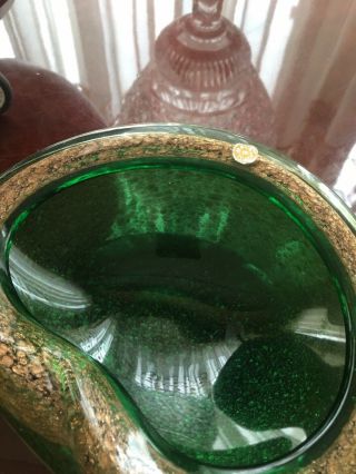 Barovier Toso Green Gold Murano Shell Bowl