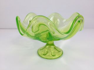 Vintage Viking Vaseline Glass Epic 6 Petal Footed Compote Candy Dish Green 2