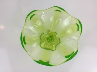 Vintage Viking Vaseline Glass Epic 6 Petal Footed Compote Candy Dish Green 3