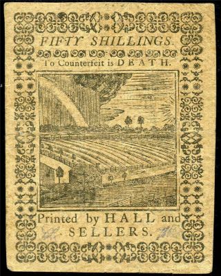 HGR SUNDAY 1773 50 Shillings Colonial PA (Pre Revolutionary War) Near UNC - AU 2