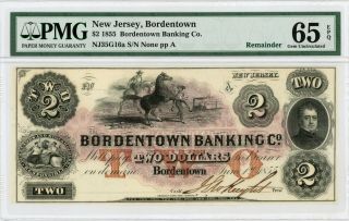 1855 $2 The Bordentown Banking Co.  - Jersey Note Pmg Gem 65 Epq