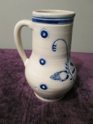 Salt Glazed Stoneware Pitcher Tan Blue Williamsburg Pottery 8 