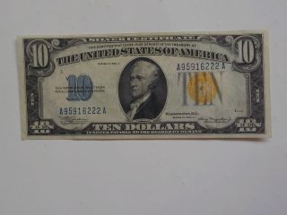 Silver Certificate 10 Dollar Bill 1934 Gold Seal Note Usa Paper Money Currency