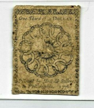 1/3 Of A $1 (rare Note) " Old Colonial " 1776 1/3 Of A $1 (fugio Design)