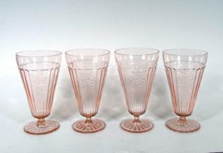 Hocking Glass Set (4) Pink Mayfair " Open Rose " 6 3/4 " 15 Oz Ftd Tumblers Excl