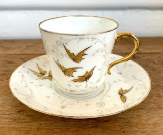 J.  P.  L French Porcelain Tea Cup & Saucer / Grand Depot / Gold Butterflies