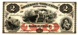 1862 Somerset And Worcester Savings Bank (maryland) $2 Note