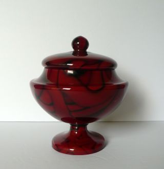 Art Deco Kralik Czech Bohemian Spider Web Glass Lidded Pedestal Candy Dish Bowl