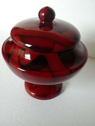 Art Deco KRALIK Czech Bohemian Spider Web Glass Lidded Pedestal Candy Dish Bowl 2