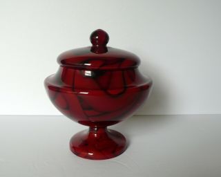Art Deco KRALIK Czech Bohemian Spider Web Glass Lidded Pedestal Candy Dish Bowl 3