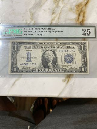 1934 Funny Back $1 Silver Certificate | ☆star Note☆ - Very Fine - 456a
