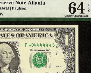 2006 $1 Dollar Bill Near Solid 40444444 Serial Number Note Paper Money Pmg 64epq