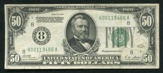 Fr.  2100 - H 1928 $50 Frn “numerical Gold On Demand” St.  Louis,  Mo Very Fine,
