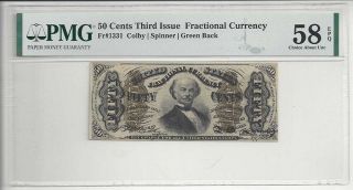 1864 - 1869 25 Cent 3rd Issue Fractional Currency Fr - 1331 Pmg 58 Choice Au Epq
