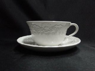 Ralph Lauren Claire,  White With Ribbons: Cup & Saucer Set (s),  2 1/4 " Tall