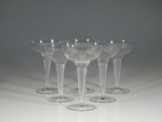 Set Of 6 Cambridge Glass Crystal Hollow Stem Saucer Champagnes C.  1930