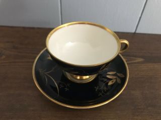 Johann Hoviland Bavaria Limoges Tea Cup And Saucer,  Cobalt Blue And Gold