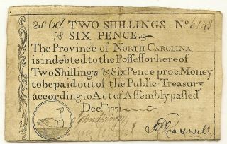 1771 Colonial North Carolina 2 Shillings 6 Pence Note Priced Right