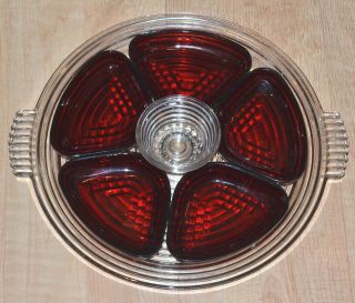 Manhattan Relish Tray With 5 Red Ruby Inserts & Center Bowl,  From Hocking Glass