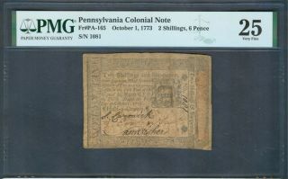 2s 6d Pennsylvania Colonial Note,  1773 – Pmg Very Fine 25