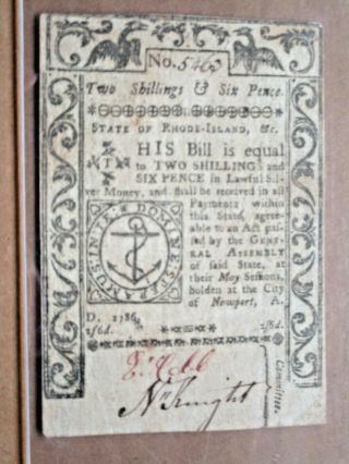 Colonial Currency Rhode Island 1786 2 Shillings/6 Pence Pcgs Ext Fine 40