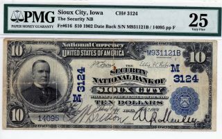 Sioux City,  Iowa The Security Nb $10 1902 Date Back Ch 3124 Pmg 25