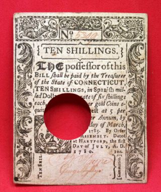 1780 Connecticut July 1st Ten Shillings Colonial Note 10s - Ct238