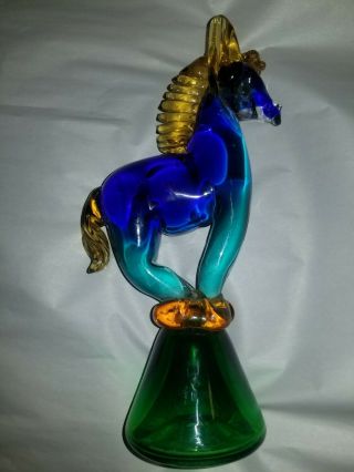 Art Glass Murano Style Paperweight Hand Blown Horse Equestrian 9 " Tall