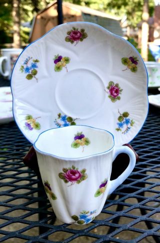 Adorable Shelley Demitasse Cup And Saucer Rosebud Pansy Forget - Me - Not