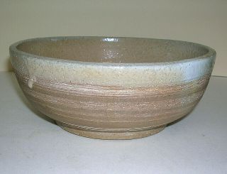 Hand Crafted Studio Pottery 7 " Across Tan Bowl W/ Drip Edge Unique Design Vtg