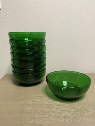 Vintage Forest Green Popcorn Bowls By Anchor Hocking (set Of 8 Bowls)