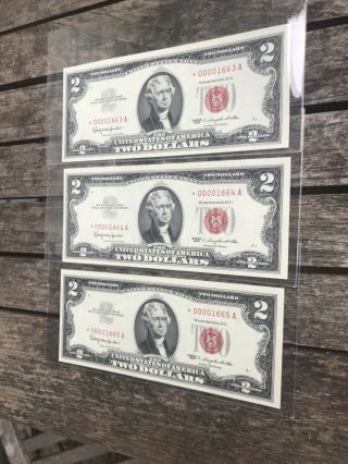 3 Uncirculated $2 Consecutive Low Serial Number 1963 Star Notes