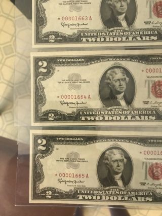 3 Uncirculated $2 Consecutive Low Serial Number 1963 Star Notes 3