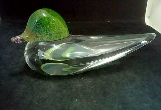 Daum France Crystal Art Fused Glass Duck Sculpture Paperweight