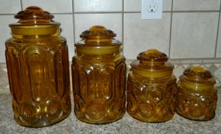Vintage Le Smith Moon And Stars 8 Piece Amber Glass Canister Set