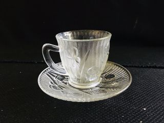 Vintage Jeanette Glass,  Iris And Herringbone Demitasse Cup And Saucer